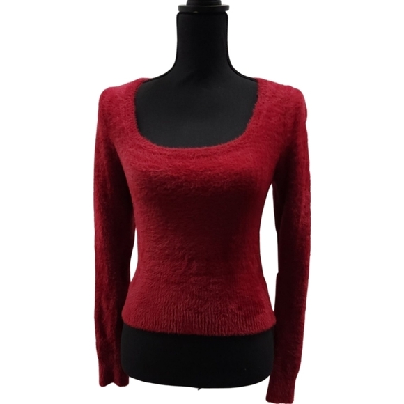 ASTR The Label Fuzzy Square Neck Long Sleeve Cropped Pullover Sweater New XS - Picture 7 of 13